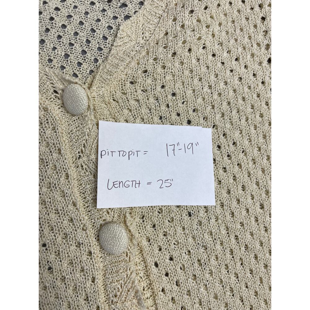 OnTwelfth Cream Short Sleeve Open Knit Cardigan Shirt SZ Medium Cottagecore Boho - Picture 5 of 5